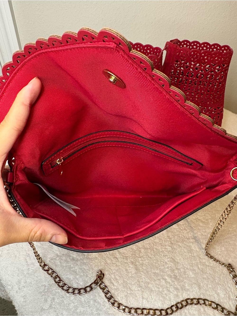 ALDO Red Peep-Toe Stiletto Booties Heels with Matching Clutch/Shoulder purse - Picture 4 of 7